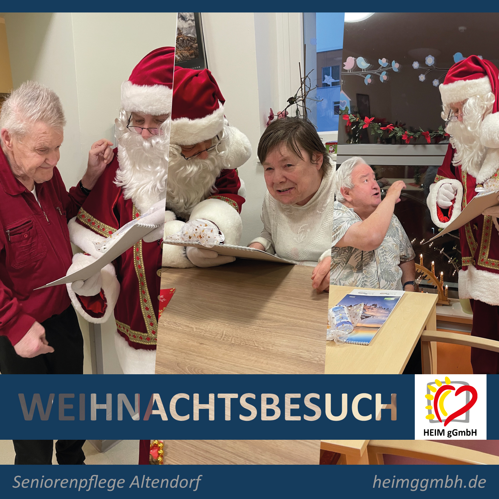 Der Weihnachtsmann war zu Gast in der Seniorenpflege Chemnitz Altendorf der HEIM gemeinnützigen GmbH und verteilte vor Ort Geschenke