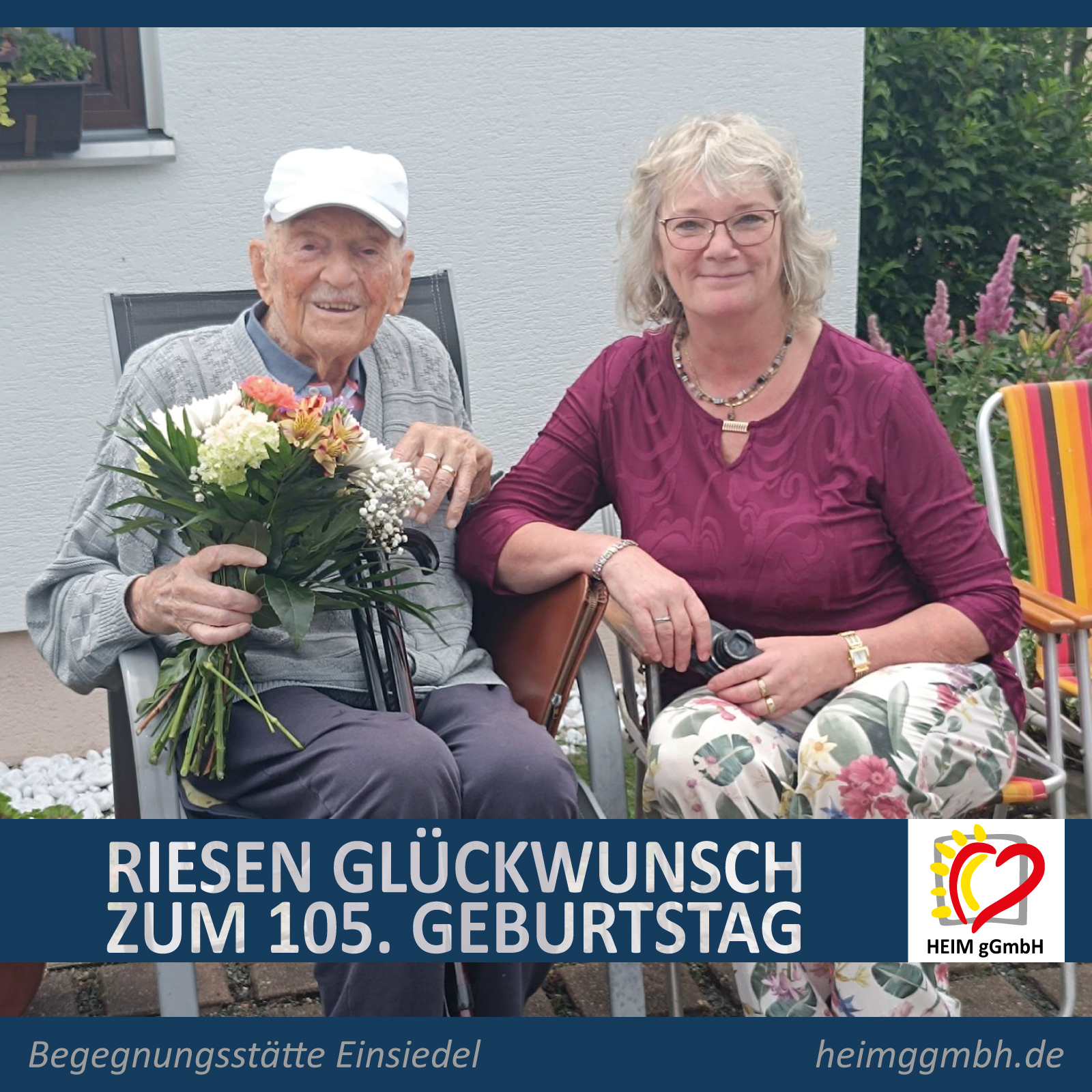 Das ganze Team der HEIM gemeinnützigen GmbH gratuliert einem Besucher der Begegnungsstätte Chemnitz-Einsiedel zum 105. Geburtstag.