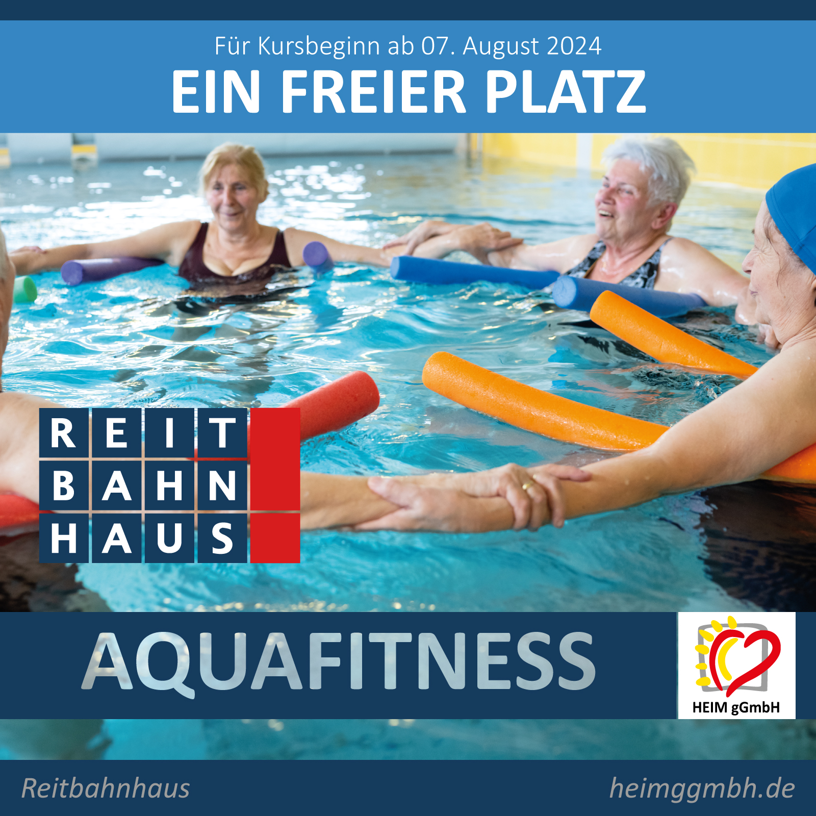 Noch ein freier Platz für unseren Aquafitness-Kurs ab 7. August 2024 im Chemnitzer Reitbahnhaus der HEIM gemeinnützigen GmbH