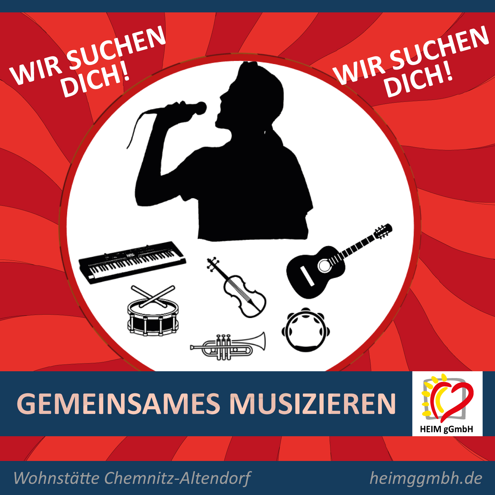 Einladung: Gemeinsam Musizieren in der Wohnstätte Chemnitz-Altendorf der HEIM gemeinnützigen GmbH in Chemnitz.