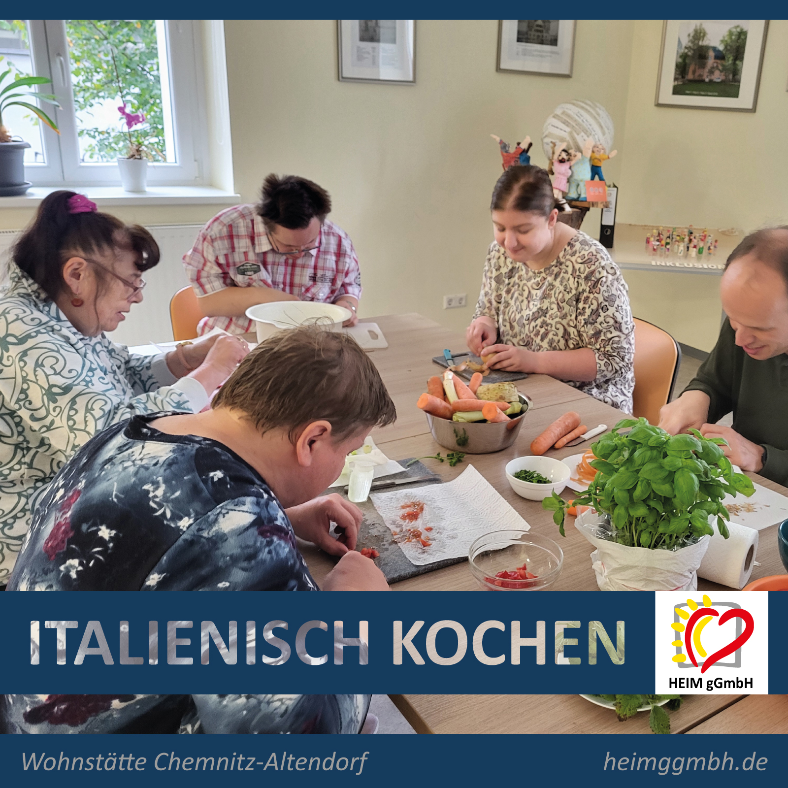 Gemeinsames Italienisches Kochen in der Wohnstätte Chemnitz Altendorf der HEIM gemeinnützigen GmbH aus Chemnitz.