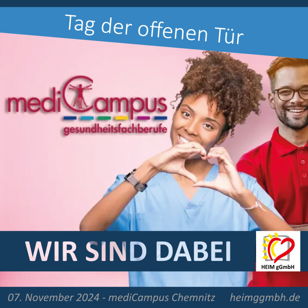 Die HEIM gemeinnützige GmbH ist am 07. November 2024 beim Tag der offenen Tür am mediCampus in Chemnitz vertreten.