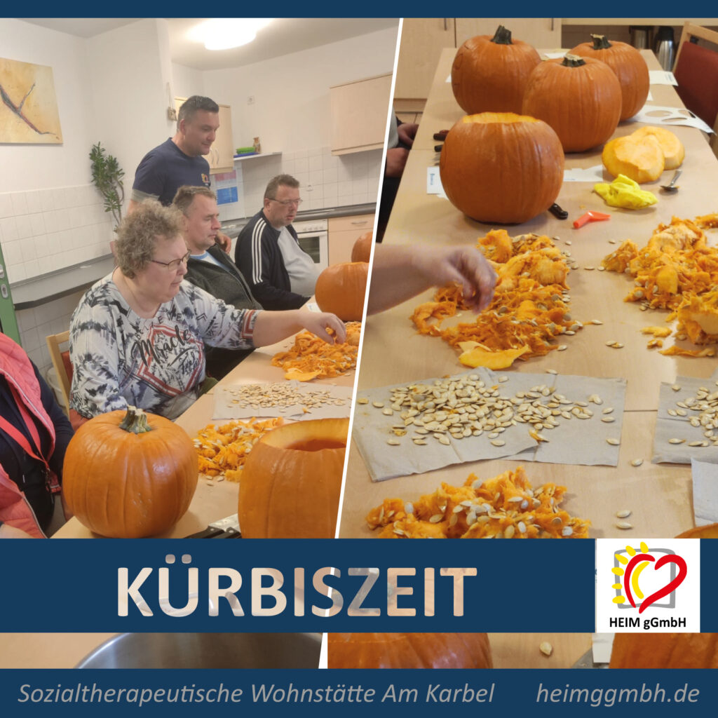 Herbstzeit ist Kürbiszeit. gemeinsames Kürbisschnitzen in der Sozialtherapeutischen Wohnstätte Am Karbel der HEIm gGmbH.