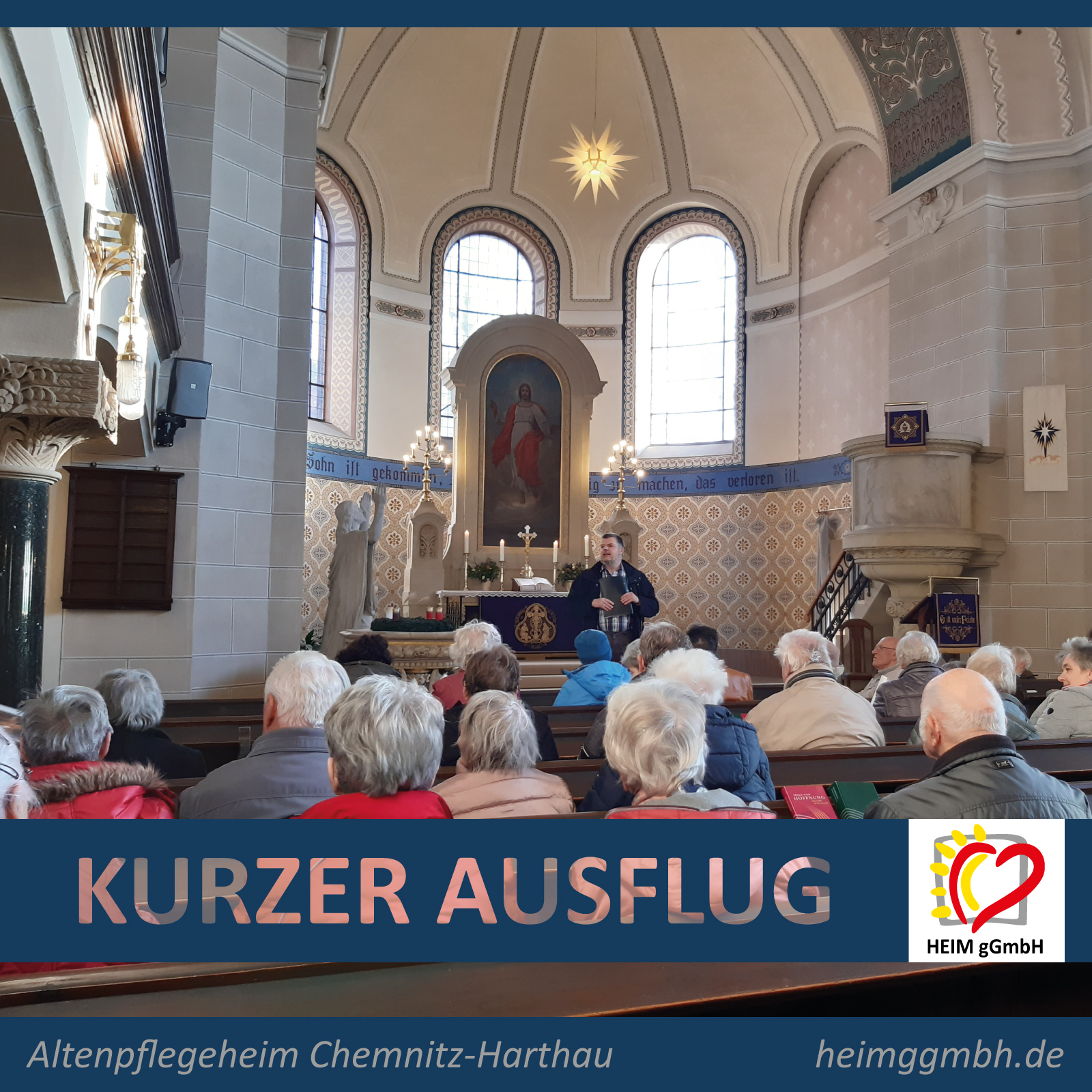 Bewohner*innen des Altenpflegeheim Harthau der HEIM gemeinnützigen GmbH zu Besuch in der benachbarten Lutherkirche