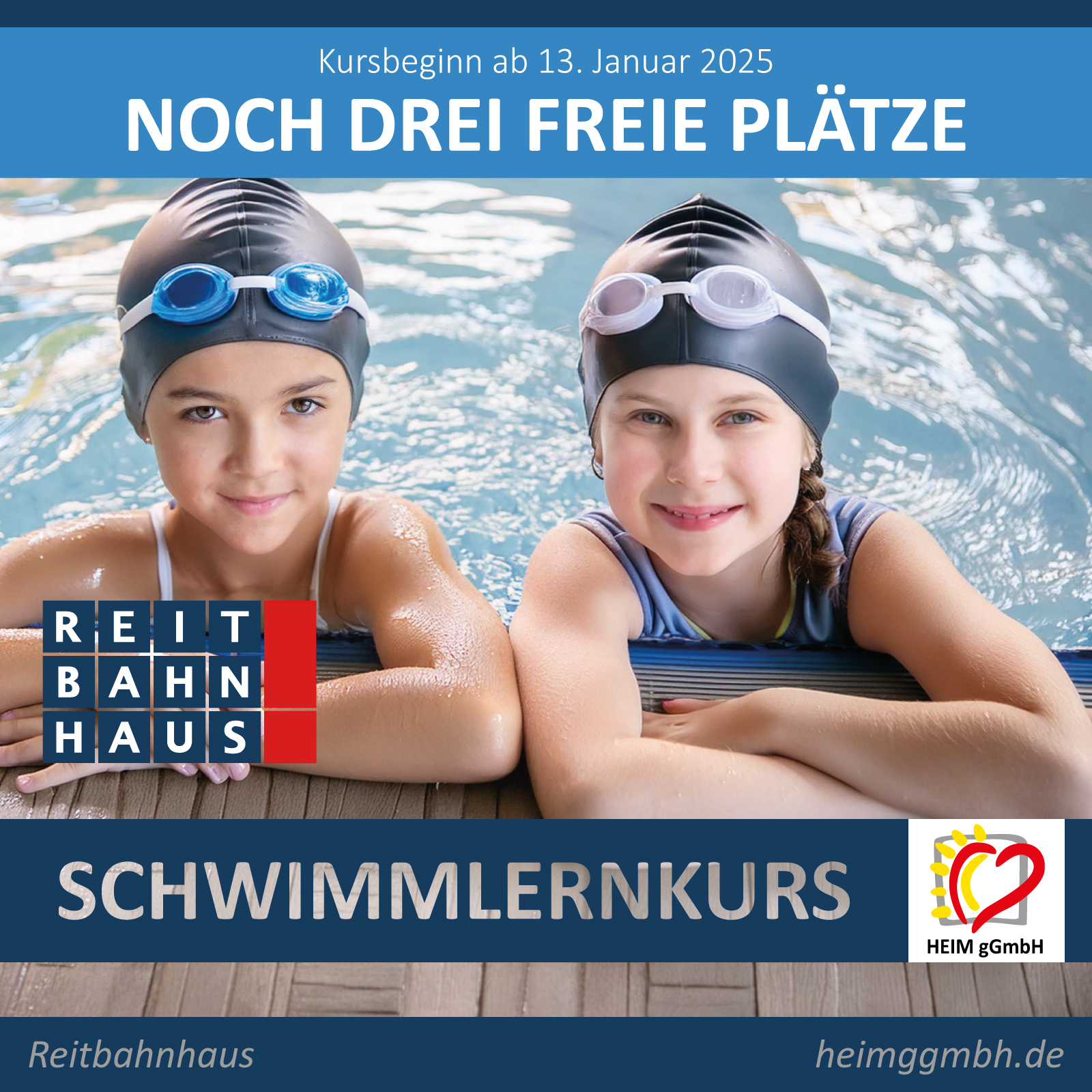 Noch drei freie Plätze für unseren Schwimmlernkurs im Chemnitzer Reitbahnhaus der HEIM gGmbH für Kinder (Geburtsjahr 2019)