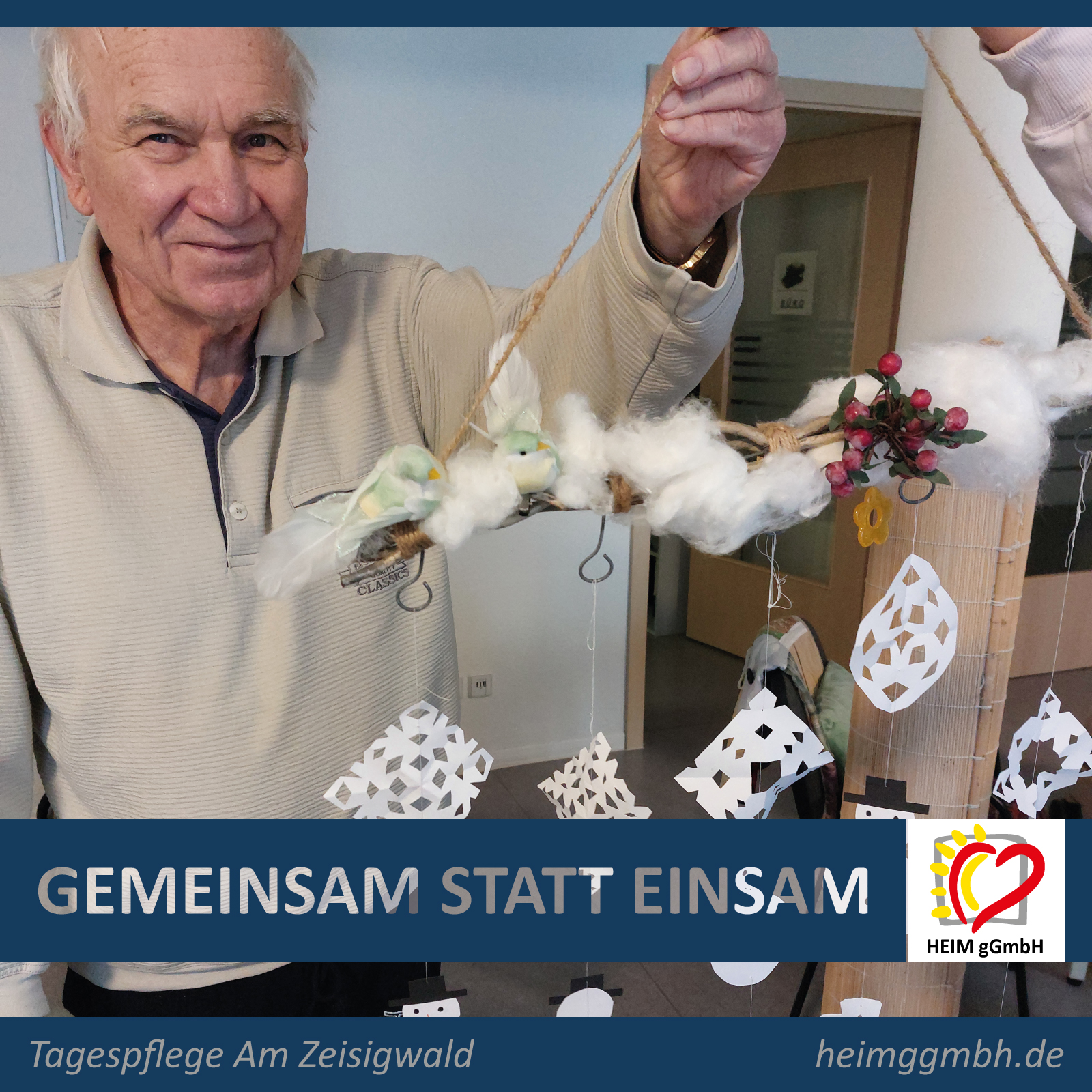 Gemeinsames winterliches basteln in der Tagespflege Am Zeisigwald der HEIM gemeinnützigen GmbH aus Chemnitz